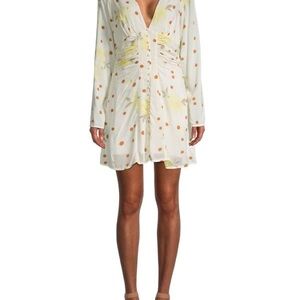 Free People Long Sleeve Dress - White with Orange Polka Dots